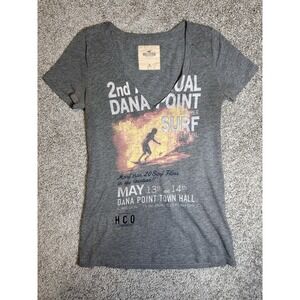 Y2K‎ Hollister Dana Point Surf Festival Graphic Tee Gray V Neck Womens Medium